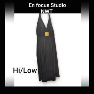 NWT EnFocus Studio Women Beaded Halter Neck Dress Black Size 12 Hi/Low